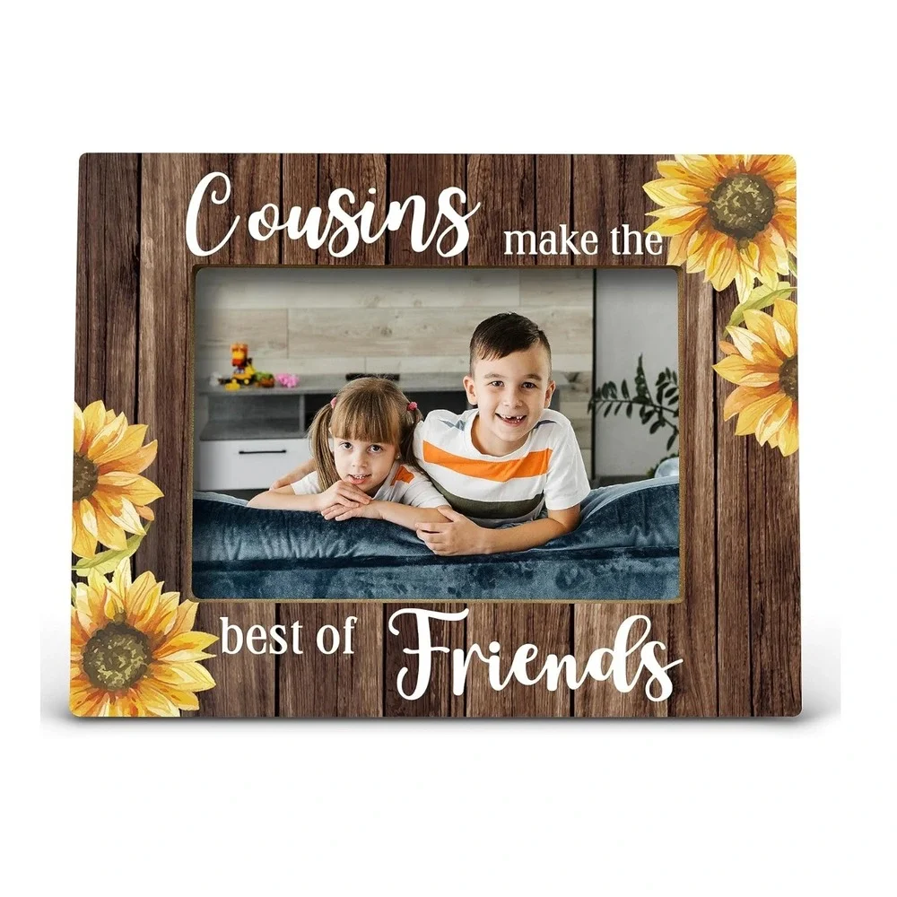 Cousins Make The Best Of Friends 5x7 Photo Frame Wood Rustic Farmhouse Sunflower